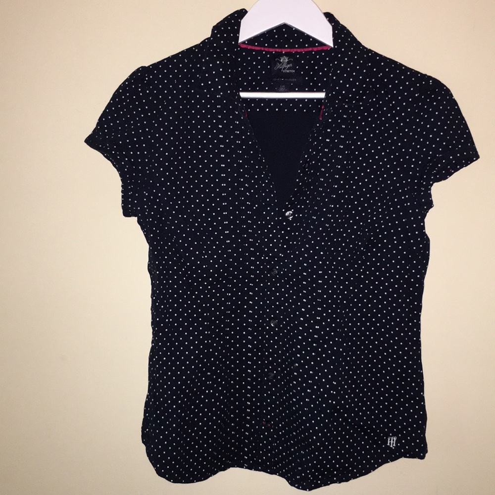Hilfiger navy blue button down size medium